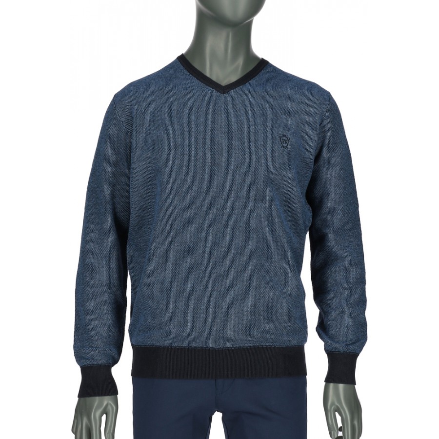 REPABLO modrý žíhaný svetr s výstřihem do véčka